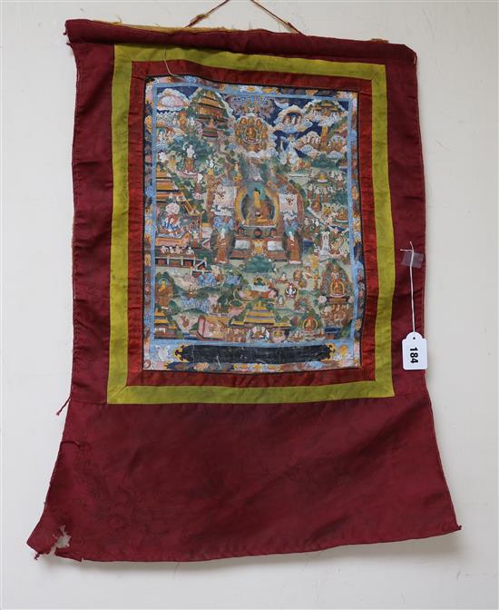 A Tibetan painted silk thangka